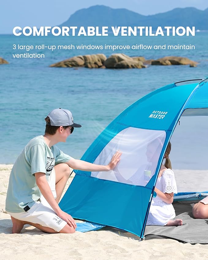 OutdoorMaster Beach Tent for 3/4/6/8 Person - Easy Setup Sun Shade Shelter Portable Beach Shade Sun Canopy with UPF 50+ UV Protection Removable Skylight Family Size