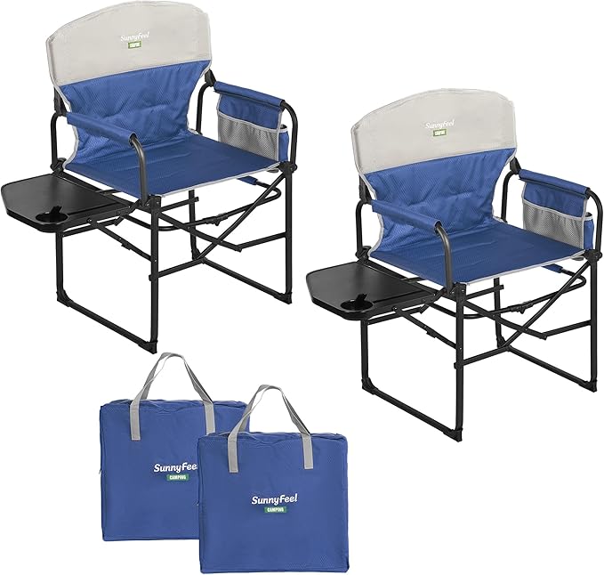 SUNNYFEEL Camping Directors Chair Heavy DutyOversized Portable Folding Chair with Side Table Pocket for Beach FishingTripPicnicLawnConcert Outdoor Foldable Camp Chairs