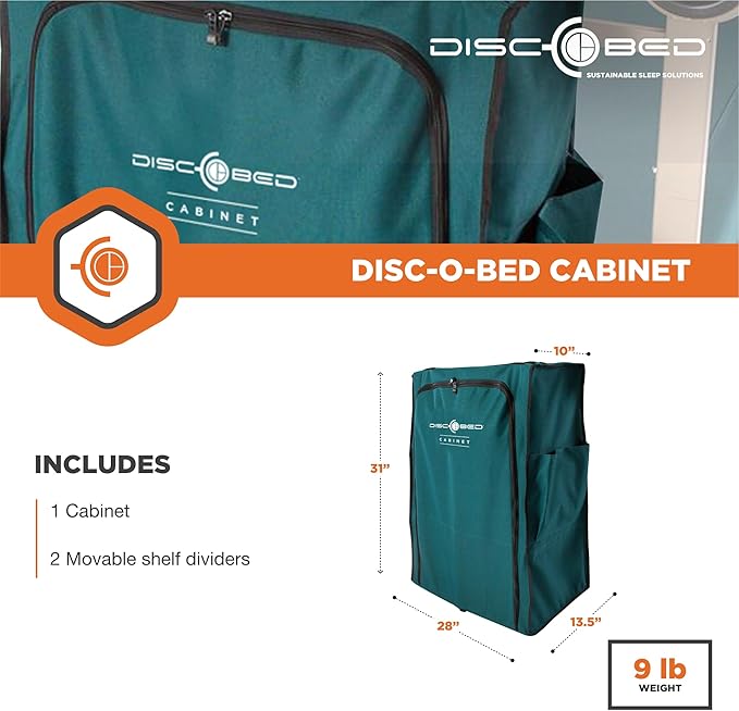 Disc-O-Bed 3-Shelf 6-Compartment Hanging Zippered Cabinet for Cam-o-Bunks Green