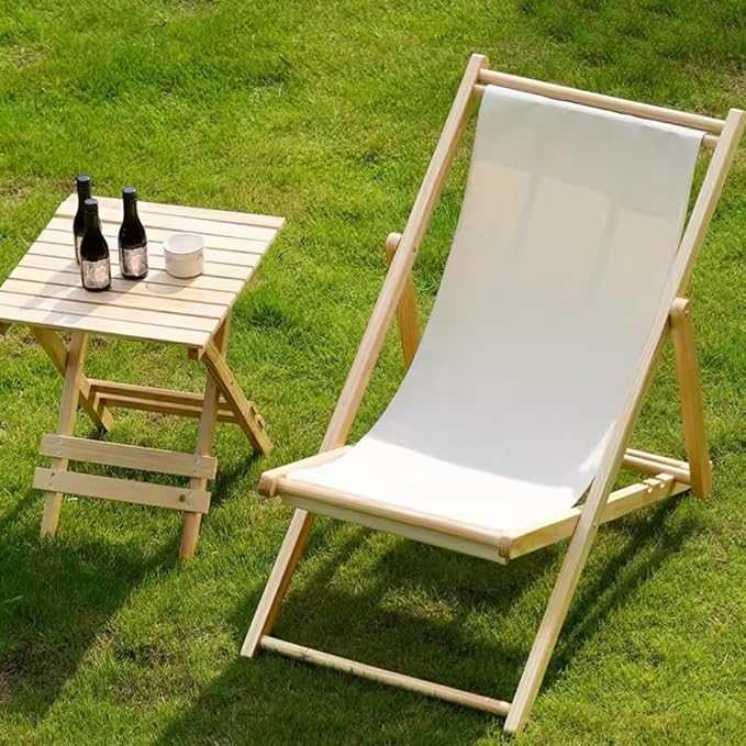 Adjustable Patio Folding Camping Chair - Outdoor Sling Chair with Breathable Canvas &amp Bamboo Lounge Design 4 Positions Beach &amp Deck Use Red/Brown Color Options