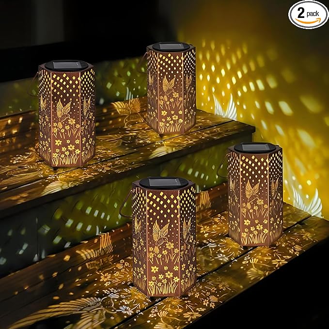Mothers Day Gifts for Mom Grandma - Birthday Gifts for Women 4 Pack Hummingbird Solar Lanterns Outdoor Waterproof Solar Lights Outdoor Hanging Garden Decor for Outside