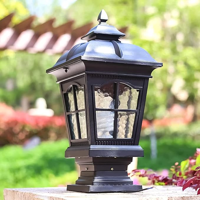 Outdoor Column Lights Waterproof Post Lights Fixture Aluminium Glass Modern Pillar ations for Patio Villa Garden Fence E26 Black