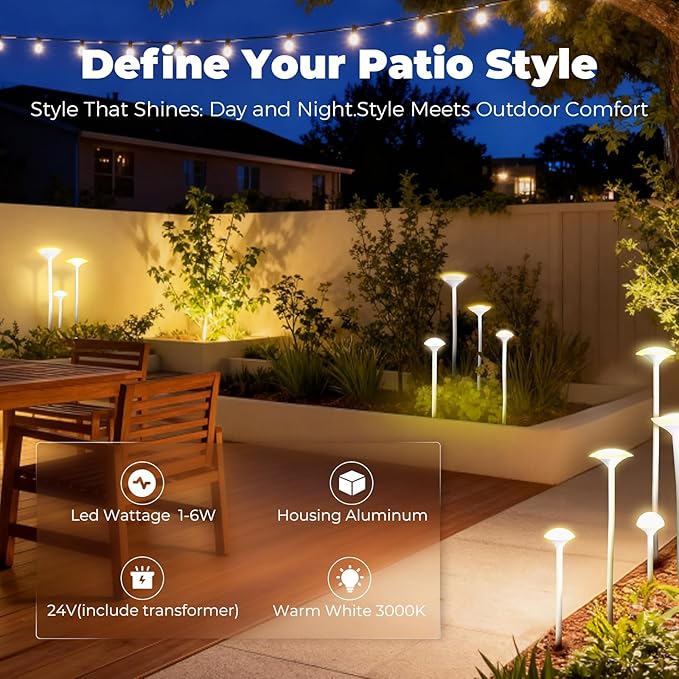 Gardencoin LED Low Voltage Outdoor Lighting Kit 24V Outdoor Landscape Decorative Lights Unique Aluminum Mushroom Light Wired with Transformer for Garden Patio Lawn Backyard Pathway Set of 8