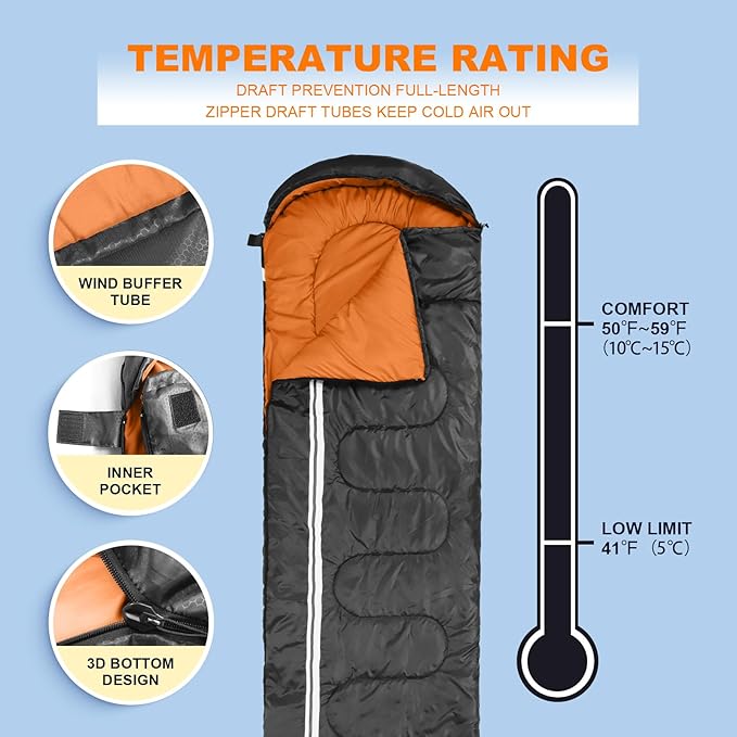 Northroad Lightweight Sleeping Bags for Adults Cold Weather Waterproof Backpacking Camping Sleeping Bag for Adults Girls Boys MensCompact Sleeping Bag Camping Gear Must Haves 3 Season