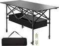 4FT Folding Camping TablePortable Roll-up Picnic Table with Carry Bag &amp Mesh StorageLightweight Camp Table for CampingPicnicBackyardPartyPatioBBQ