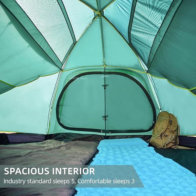 EchoSmile Tents for Camping Waterproof Windproof Tent with Multi-Pole 3-5 Person Spacious Dome Tent with Expandable Space for Shoes Packs &amp Wet Items Easy Setup Tent for Camping &amp Hiking