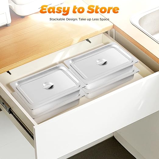 Hotel Pans With Lid 4Pack Full Size Steam Table Pan 4 Deep Stainless Steel Steam Table Pans with Lid - 21 L x 13 W Commercial Anti-Jamming Buffet Pan