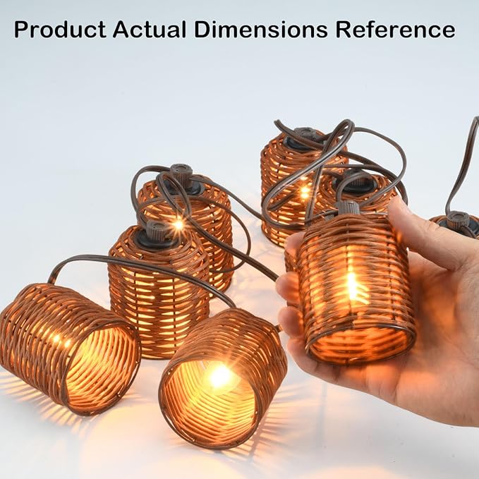 Natural Rattan String Lights 10 Rustic Raffia Cage 13 Ft Plug in &amp Connectable Wicker LightsOven Brown Rattan