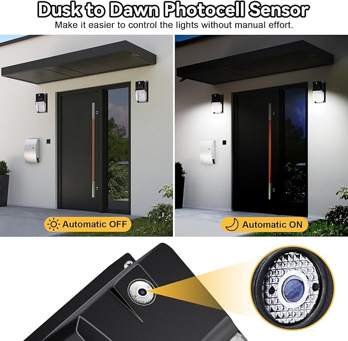 HiBay 4-Pack 18W Dusk to Dawn LED Wall Lights 1980LM 5000K Daylight IP65 Outdoor Porch Light Fixtures Eqv 60-100W HPS/HID Photocell Wall Pack Outside Lighting for House AC 100-277V
