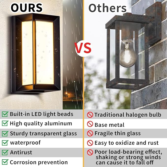 LED Modern Outdoor Wall Light 18W Rectangular1800LM Bright Porch Lights3000K 4500K 6000K Adjustment Exterior Sconce LightingIP65 Waterproof for House Front Door Patio Backyard Hallway Black
