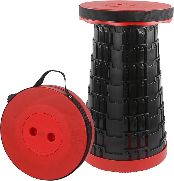 Folding Stool Collapsible Stool for Adults Portable Stools Foldable Sturdy Versatile Telescoping Ideal for Camping Fishing Hiking BBQ and Outdoor Adventure (Holds up to 440lbs Red)