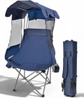 East Oak Oversized Camping Chair with Canopy | 400 LBS Heavy Duty Folding Beach Chair with Canopy Shade Roomy Seat Maximum Sun Protection Ample Storage for Sports Events Fishing