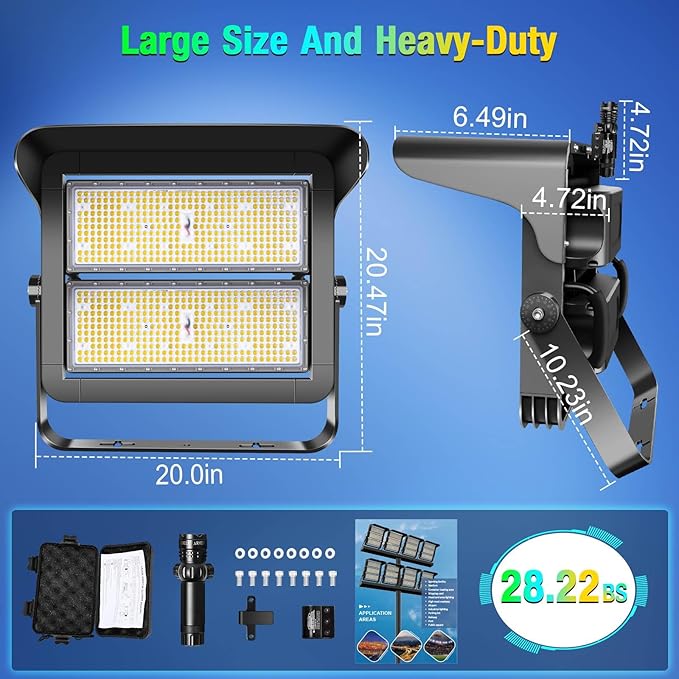ledmo 500W Dimmable Led High Mast Stadium Light 75000LM Super Bright Outdoor Arena Floodlight Adjustable IP66 5000K 100-277V Sports Court Lighting for Commercial Square Ballpark Large Yard Area