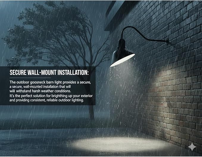 AGB101-AA11-MB Barn Lights Outdoor Fixture with Gooseneck Lamp - Classic Gooseneck Light Dome | Wall Mount RLM Design for Patios Gardens Entryways Garages Exterior Home Lighting