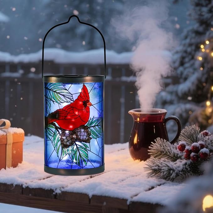 MUMTOP Hanging Solar Lanterns Outdoor Waterproof Christmas Lantern Cardinal Solar Lights Outdoor Decorative Solar Lanterns Tabletop Lamp for Patio Garden Yard Christmas Decor