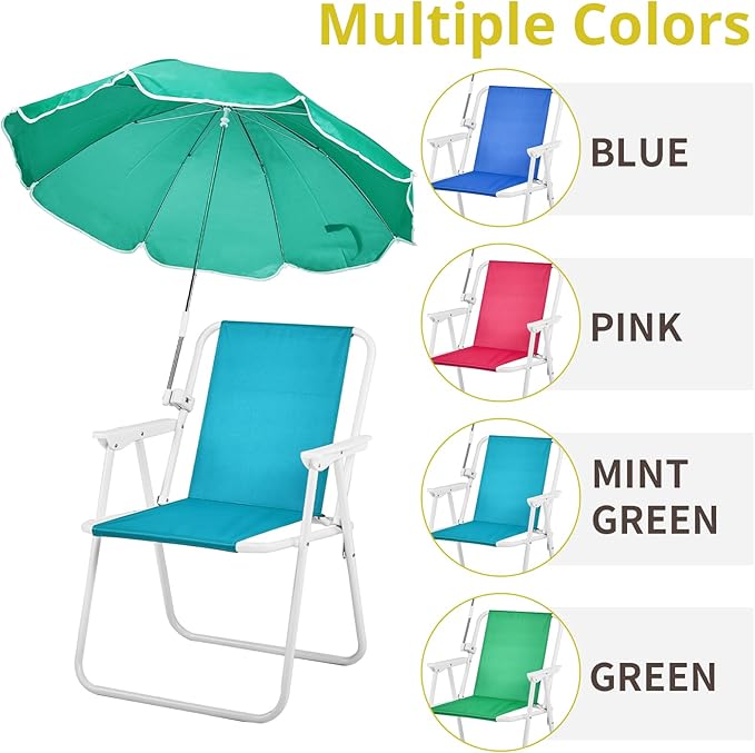 Beach Chair with Umbrella Outdoor Folding Camping Chairs for Adults Lightweight Portable Camp Chairs for Travel Picnic Concert Poolside Park Fishing Backyard Outdoor ActivitiesMint Green