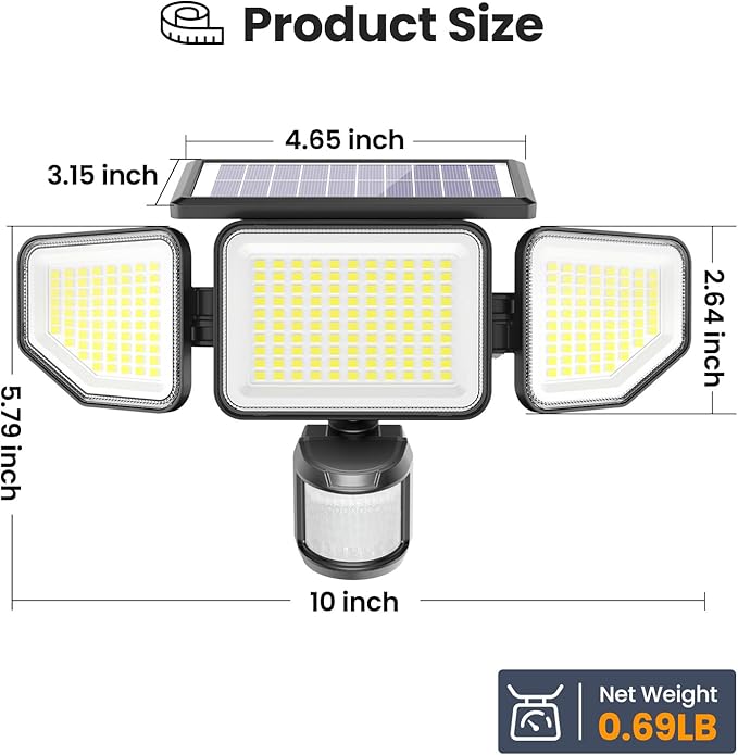 Onforu 4500LM Solar Lights Outdoor 3 Heads Security Lights with Remote Control IP65 Waterproof Motion Sensor Lights 3 Modes Flood Lights for Wall Porch Yard Outside 2 Pack