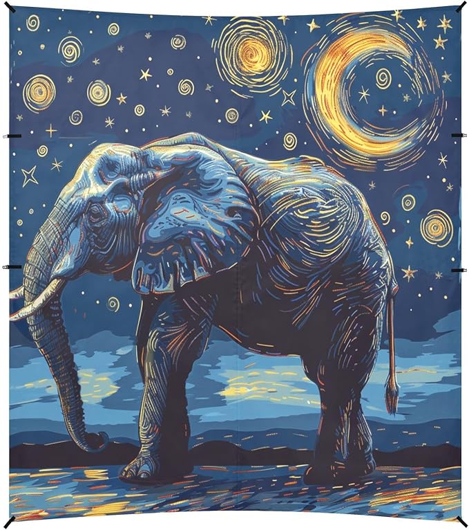 ALAZA Elephant Starry Sky Moon Beach Tent Sun Shelter UPF50+ Protection Beach Shade Canopy w/ 4 Sandbags for Outdoor Camping Fishing Backyard Fun Picnic 10x9 ft