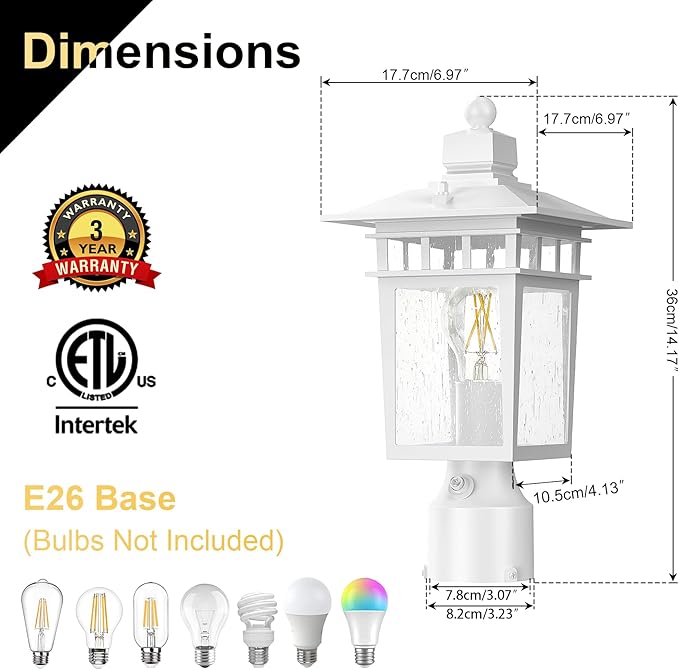 Dusk to Dawn Outdoor Post Lights Waterproof Lamp Post Light Fixture Aluminum Lamp Posts Outdoor Lighting Pole Lantern for Outside Yard Patio Pathway Garden Deck Hard Wired (1 Pack White)