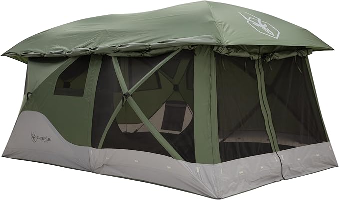 Gazelle Tents™ T4 Tandem Hub Tent Easy 90 Second Set-Up Waterproof UV Resistant Convertible Screen Room Removable Floor 4-8 Person Alpine Green 78 x 94 x 165 GT450GR