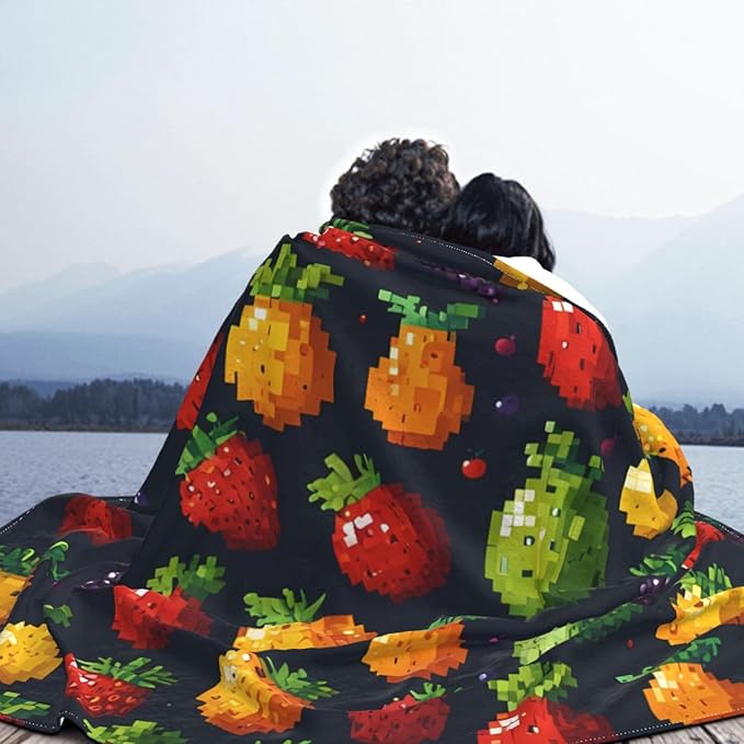 Pixel Fruit 60x50 Printed Soft Fleece Blanket for Sofa Bed and Camping - Cozy Blanket for Travel Picnics Nighttime Use