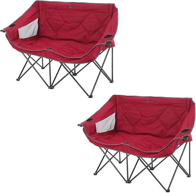 ARROWHEAD OUTDOOR 2-Pack Portable Folding Camp Loveseat Chair w/Glass &amp Cup Holders Heavy Duty Carry Bag 650 lbs Weight Capacity