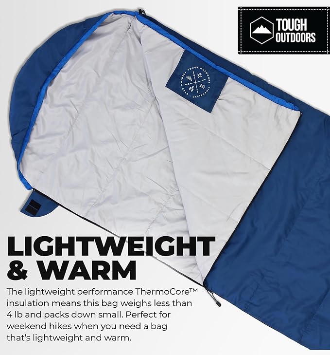 Tough Outdoors Sleeping Bags for Adults &amp Kids Sleeping Bags Girls Boys Teens - Camping Sleeping Bag for Backpacking- Cold Warm Weather &amp Summer Sleeping Bag - Lightweight Waterproof Compact S