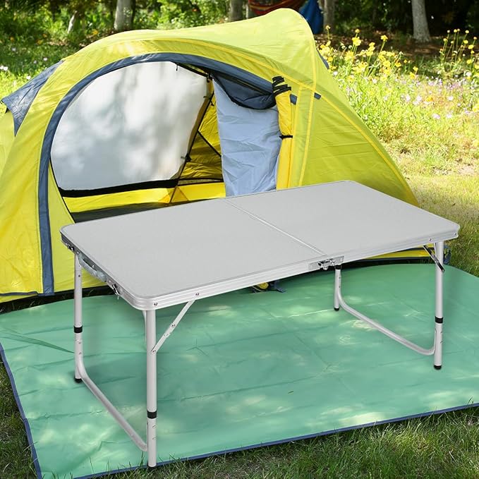 REDCAMP Folding Camping Table4ft Portable Outdoor Folding Table Aluminum Camp Table Adjustable Height Lightweight for Picnic Cooking Beach