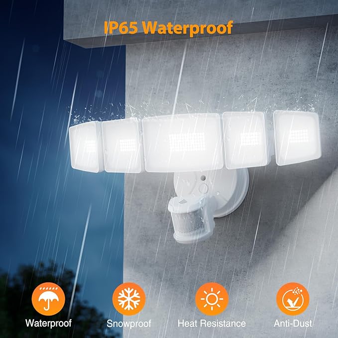 Onforu 5 Heads 120W 12000LM Smart LED Security Lights Motion Sensor Outdoor APP Control 340° Illumination WiFi Alexa Flood Ligh 2700K-6500K Exterior Motion Detector IP65 Wall Light for Yard White