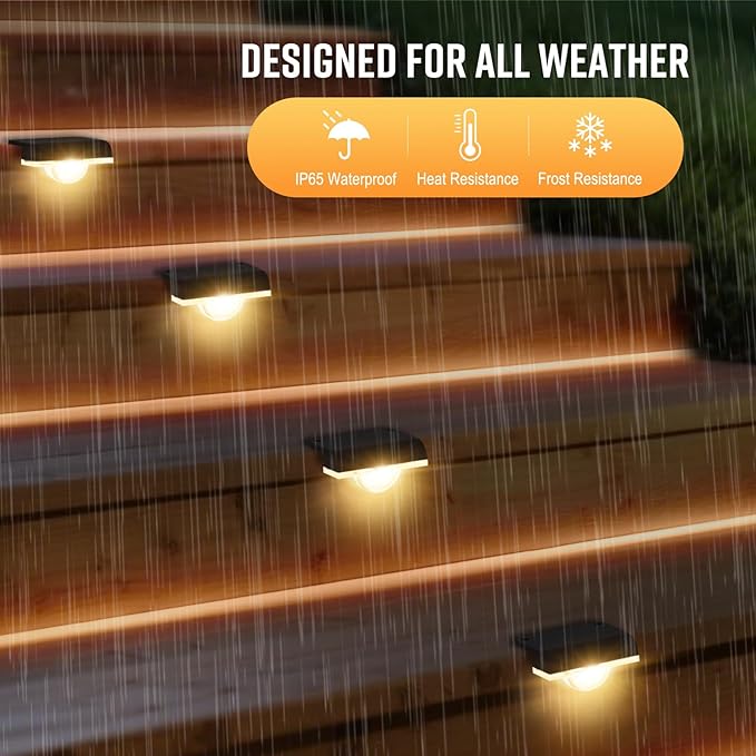 Solar Stair Lights Outdoor Waterproof 8 Pack Solar Step Lights for Outside Warm White Deck Lighting for Step Stair Porch Railing Patio Yard Front Door Sidewalk Poolside Balcony