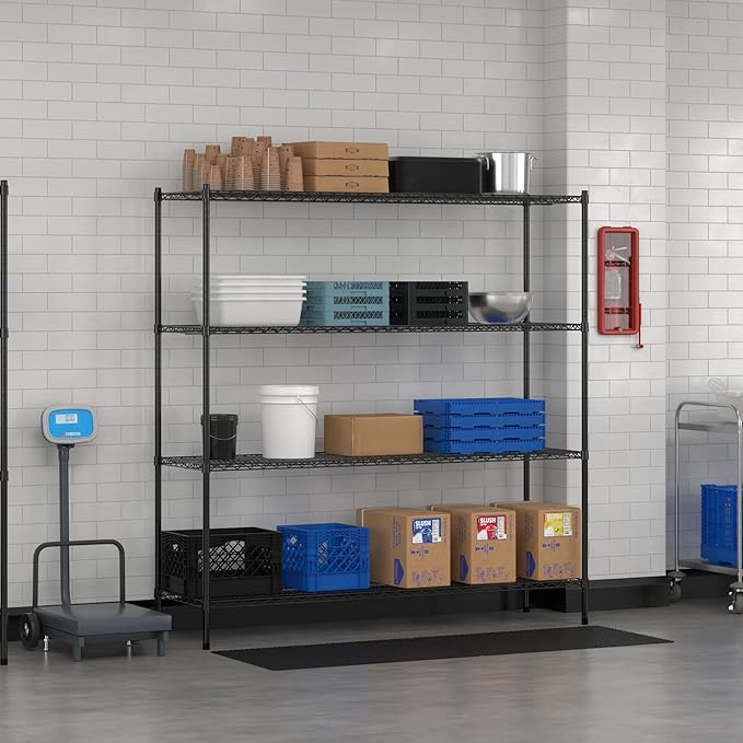 Commercial NSF Listed Black Epoxy Stationary Wire Shelving Kit 21 x 72 x 74 with 4 Shelves Perfect for Warehouse Walk-in Refrigerator Freezer Grocery Store Restaurant Dishroom