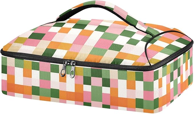 Casserole Carrier Cute Checkered Pattern PrintInsulated Casserole Carrier for Hot or Cold Food Thermal Lunch Tote for Potluck Parties Picnic Beach Fits 9 x 13 Inches Baking Dish
