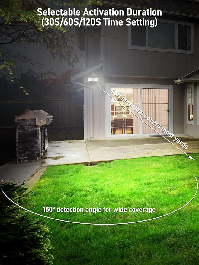 LEONLITE 28W LED Security Light with GFCI Outlets Motion Sensor &amp Dusk to Dawn Flood Lights Outdoor Adjustable 2-Head Wet Location 5000K Daylight ETL Listed White
