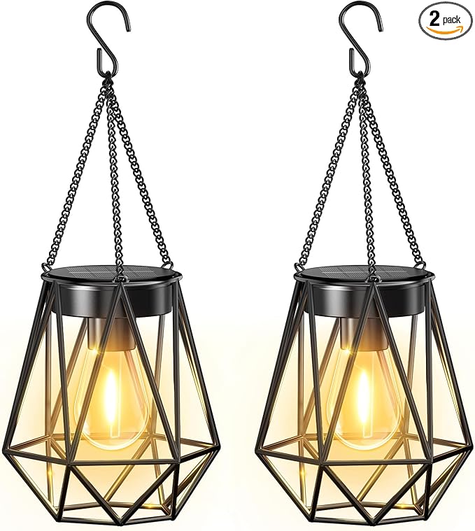 KOOPER 2 Pack Hanging Solar Lanterns Outdoor Waterproof Metal Hanging Solar Lights for Outside Upgraded Brighter Outdoor Lanterns Decorative for Garden Patio Yard Porch Gifts for Women Mom Grandma