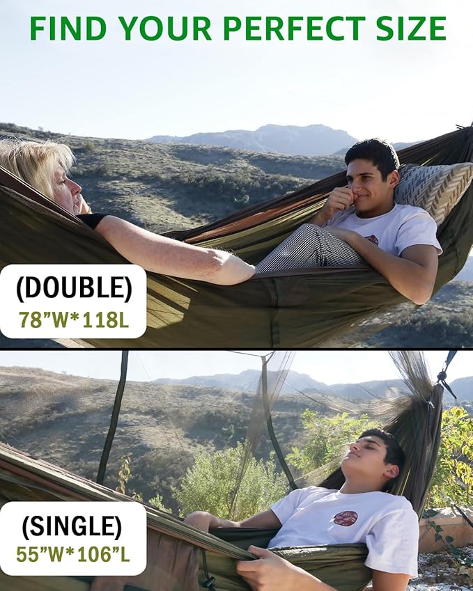 Sunyear Camping Hammock Portable Single &amp Double Hammock with Net 2 Person Hammock Tent with 2 * 10ft Straps Best for Outdoor Hiking Survival Travel