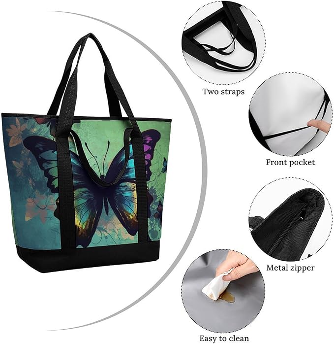 Insulated Shopping BagLarge Reusable Cooler Bags Artistic Butterfly Printed Foldable Shopping BagTravel Waterproof Shoulder Bag
