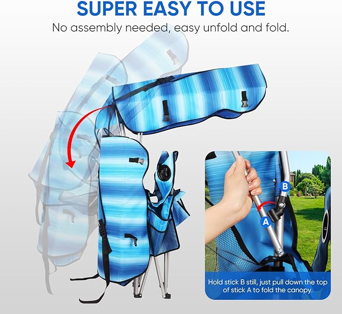 Portable Camping Chair with Canopy - Folding Chair with Canopy Durable 600D Oxford Canopy Chair for Camping Beach Picnics Fishing &amp Sports