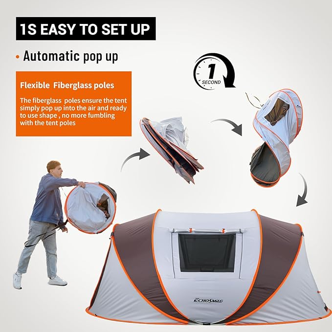 EchoSmile Instant Pop Up Camping Tent 2/4/6 Person Easy Setup Tent Water Resistant Dome Portable with Carry Bag