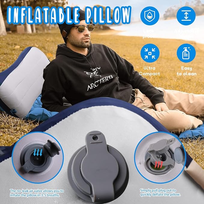 Couleurs Beach Pillow Inflatable Camping Pillow Pool Pillow Removable Pillowcase Ultralight Neck and Waist Support Suitable for Camping Hiking Backpacking (with Ice Pack-Grey)