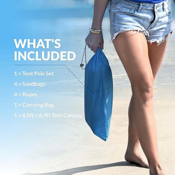 Beach Shade The Classic Wind-Supported Beach Canopy with UPF 50+ Protection 7.5ft Tall Portable &amp Easy Setup for 3-6 People