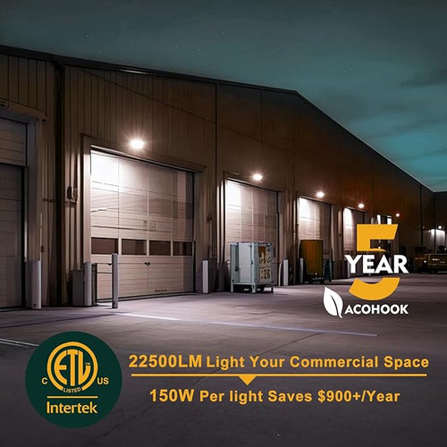 150W LED Wall Pack Lights 100-277v Dusk to Dawn with Photocell 22500Lm 5000K Daylight IP65 Waterproof Outdoor Exterior Lighting Energy Saving ETL | 5-Year Warranty(Height:10~20ft)-6Pack