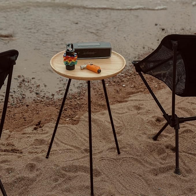 Camp Table Mini Portable Round Aluminum Alloy Outdoor Camping Table for Self-Driving Beach Fishing and Travel (Brown)