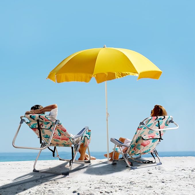 Tall Beach ChairFolding Tall Backpack Beach Chair with 5 PositionsLightweight Camping Chairs with Cooler BagCup HoldersTowel BarPortable Lawn Chair for Adults (Flamingo)