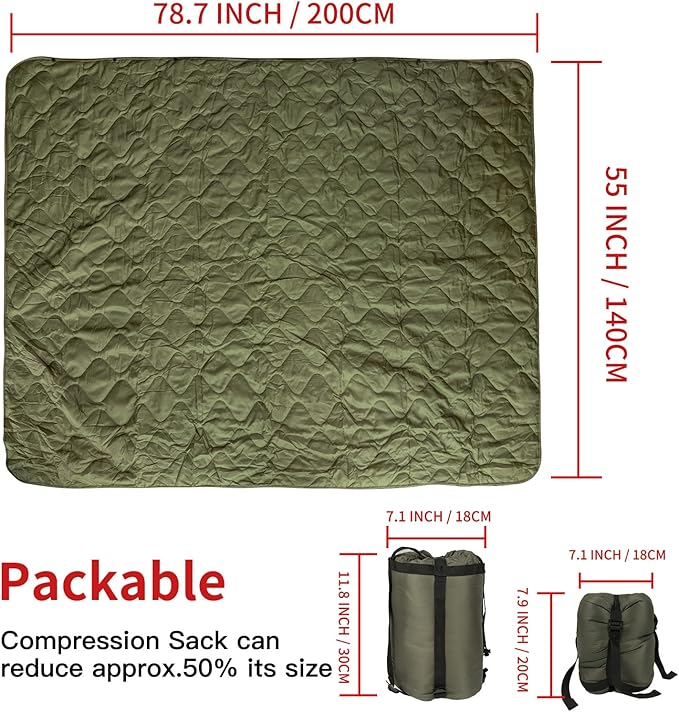 LOOGU Camo Blanket Waterproof Insulation Poncho Liner for Outdoor Camping Hiking Hunting Survival Backpacking Picnicking
