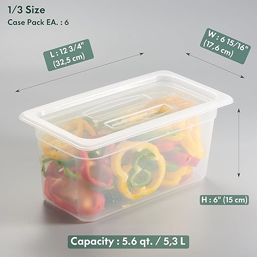 CURTA 4-Pack 1/4 Size 6 Deep Food Pan with Handled Lid – NSF Listed Commercial-Grade Translucent Polypropylene Stackable Freezer-Safe Storage for Restaurants Catering &amp Buffets