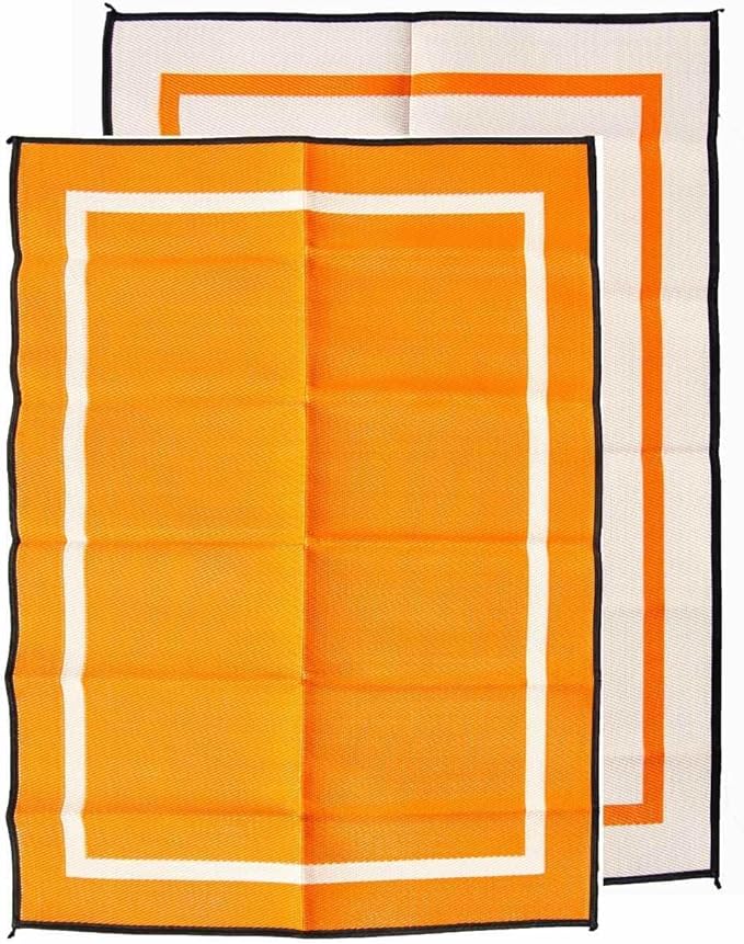 Mountain Mat 5x7 Orange RV Patio Mat – Extra Thick 5mm Recycled Poly Rug – Heavy-Duty Waterproof Reversible – Premium Mat for Camping Deck Patio Beach (Orange NO Carry Bag 5'x7')