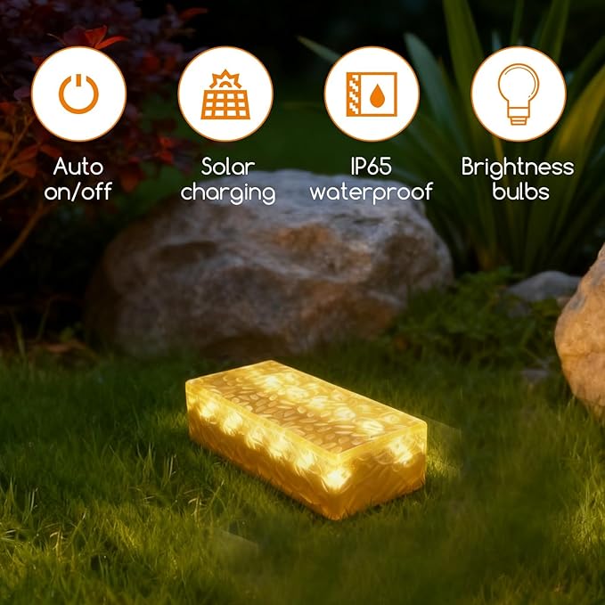 Wokyo Solar Brick Steps Lights Outdoor Cement Wall Lights 7.8x3.9 inch Rectangular Solar Brick Paver Lights for Garden Lawn Yard Pathway Driveway Walkway Decor 4 Packs (Rectangular-Warm White)