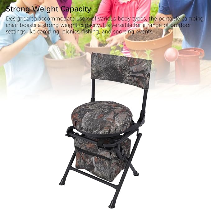 360° Swivel Chairs for Ground Blinds Portable Folding Camping Chairs for Adults Seats with Hard Arms for Fishing Camping 600D Oxford Lawn