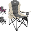 Northroad Oversized Portable Camping Chair Full Padded Outdoor Folding Chair Support 350 LBS Heavy Duty Lawn Chair with Cup Holder Cooler Bag Lumbar Support Head Pocket for Adult-Beige