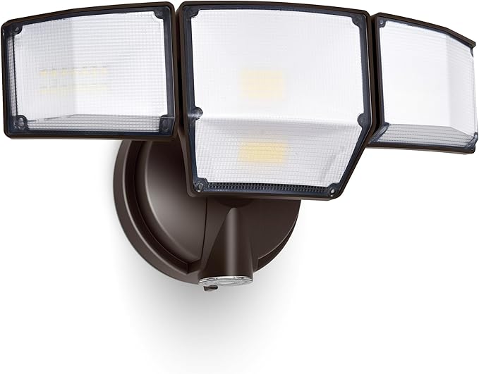 LUTEC 80W Dusk to Dawn Flood Lights Outdoor 9000LM Super Bright LED Security Light with Photocell IP65 Waterproof 5000K Daylight Hardwired 4 Heads Floodlight for Garage Yard Patio (Brown)